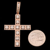 37MM 10k Rose Gold 4CTW Natural Diamond 9.1g Cross Charm With Baguette & Pointer